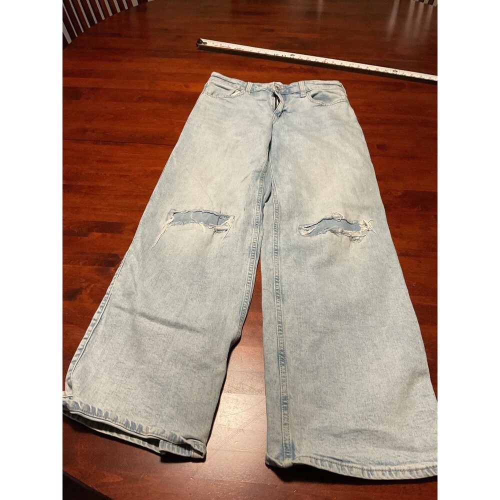Abercrombie Kids High Rise Wide Leg Ripped Jeans Light Blue 17/18 Regular